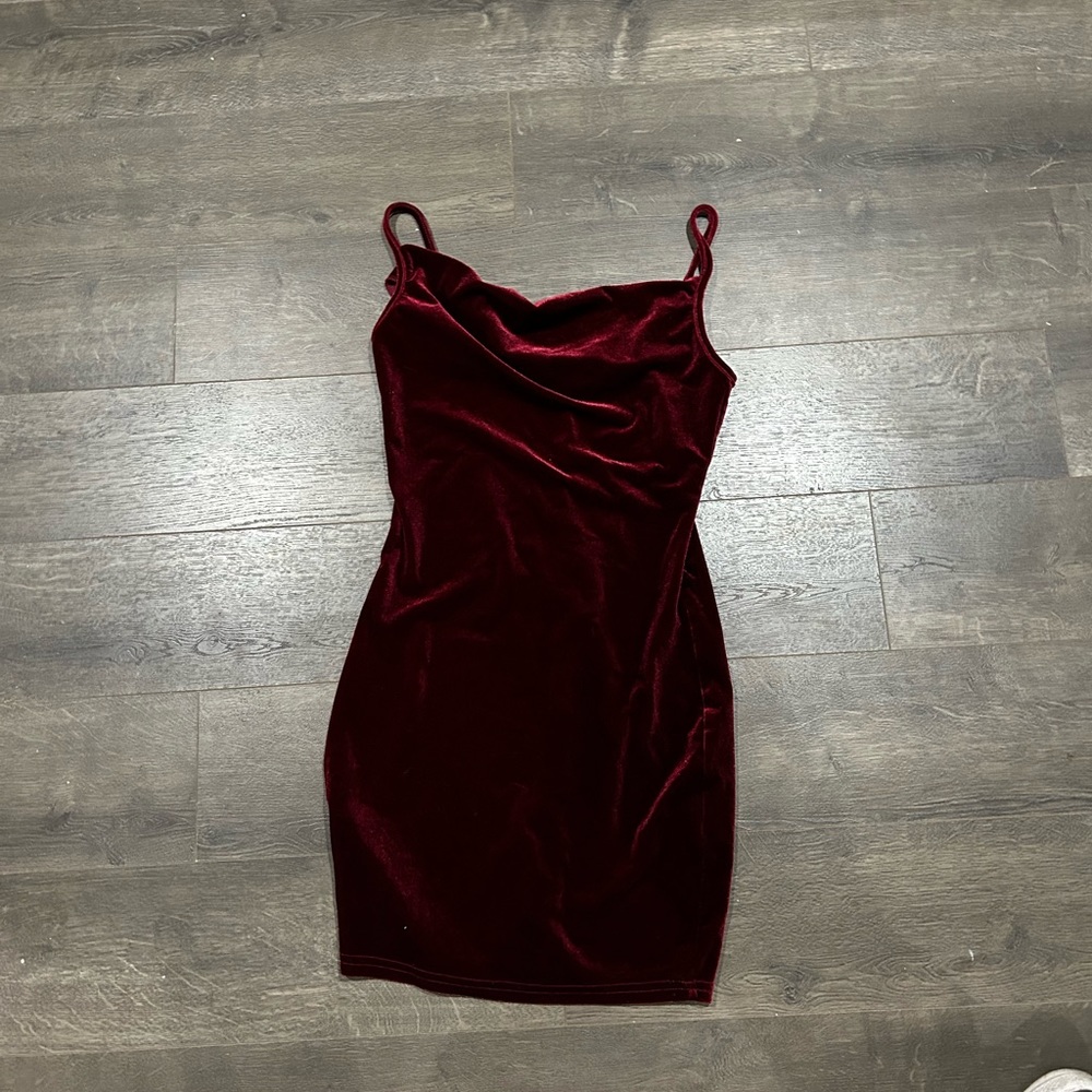 Red velvet mini dress